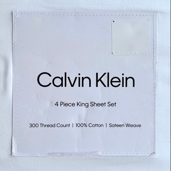 CALVIN KLEIN King Size White 100% Cotton 300 Thread Sateen Sheet Set - Picture 4 of 4